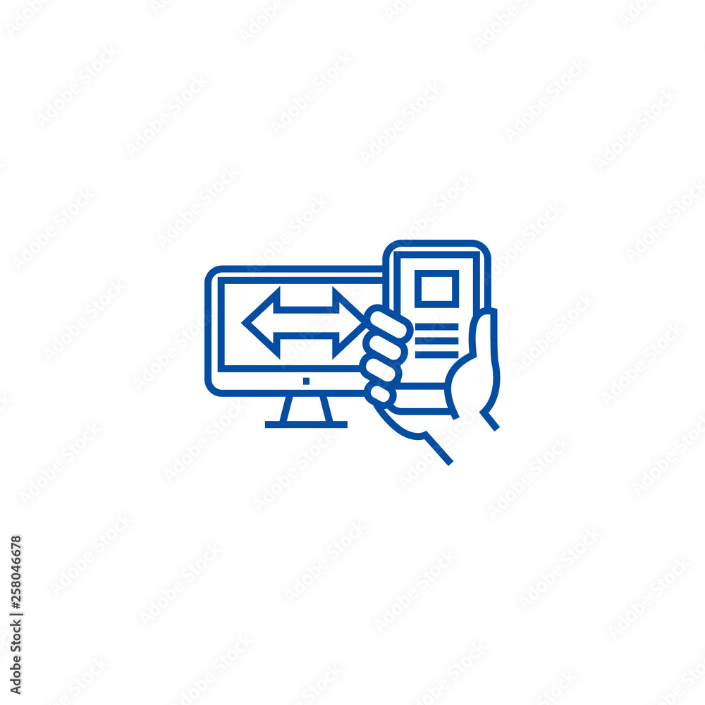 Poster responsive design line concept icon. responsive design flat vector website sign, outline symbol, ill