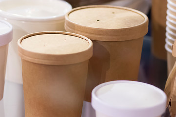 Disposable paper dishes. Recycling concept.