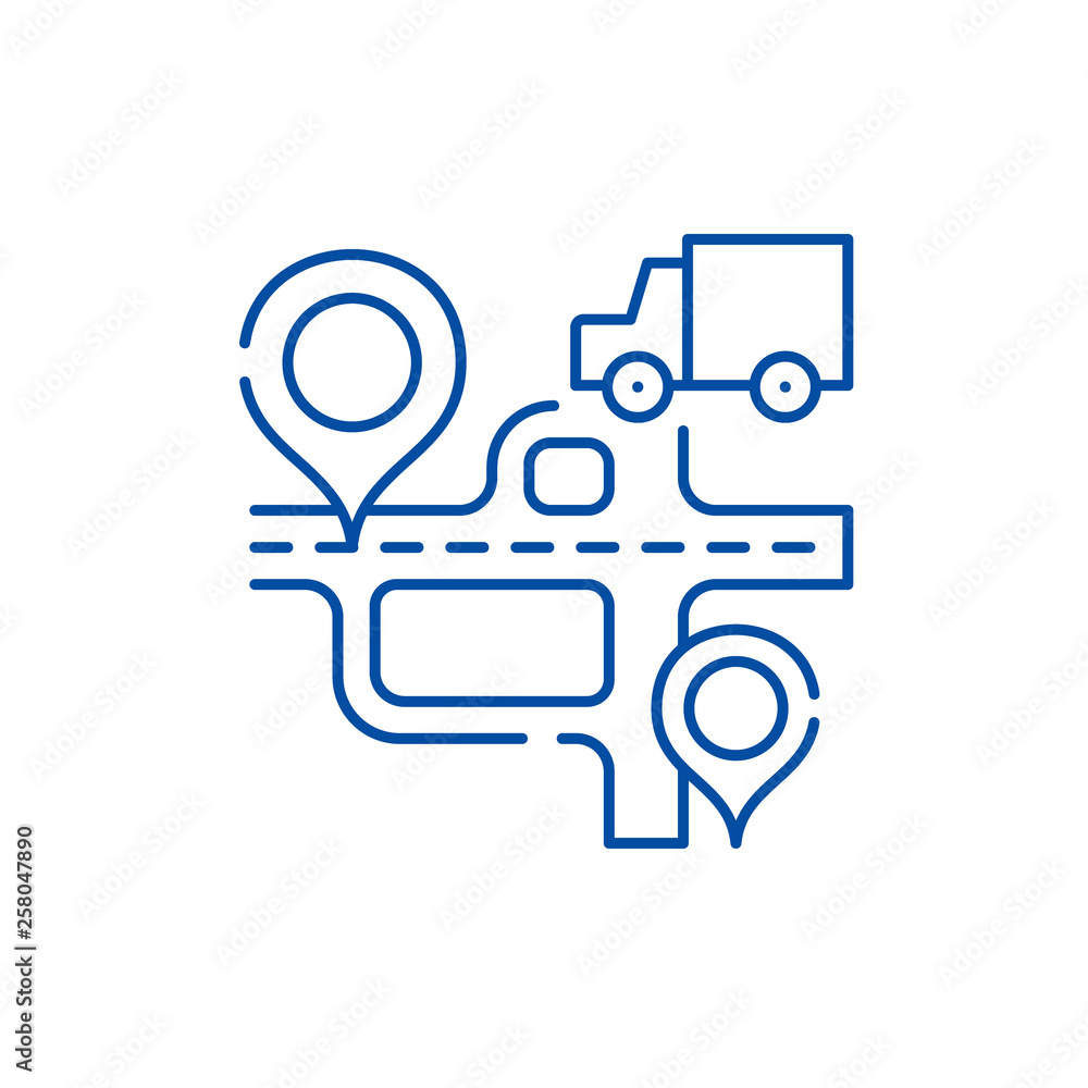 Poster route navigation line concept icon. route navigation flat vector website sign, outline symbol, illus