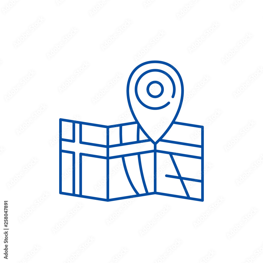 Poster route on the map line concept icon. route on the map flat vector website sign, outline symbol, illus