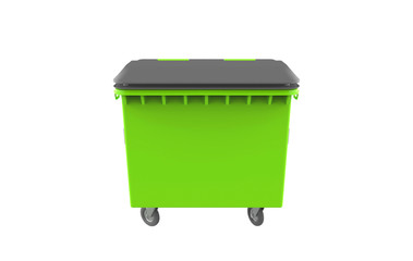close plastic garbage container on white background. 3d illustration