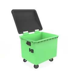 close plastic garbage container on white background. 3d illustration