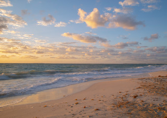 Beautiful sunrise on white beach, cancun Quintana Roo, Mexico