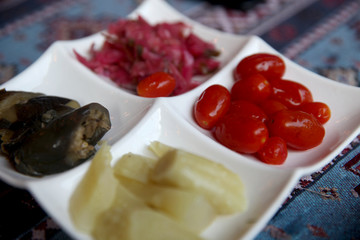 Pickled vegetables on white plate