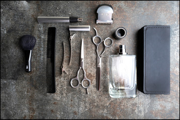 Still life with professional tools of hairdresser