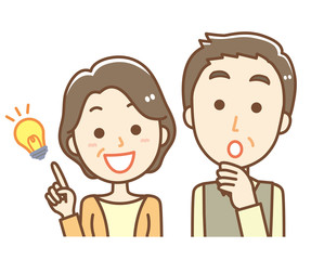 シニア　夫婦　ひらめき　上半身