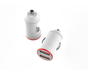 USB car charger isolated on white background. 3d illustration