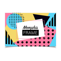 Frame for text from geometric multicolored shapes in memphis style