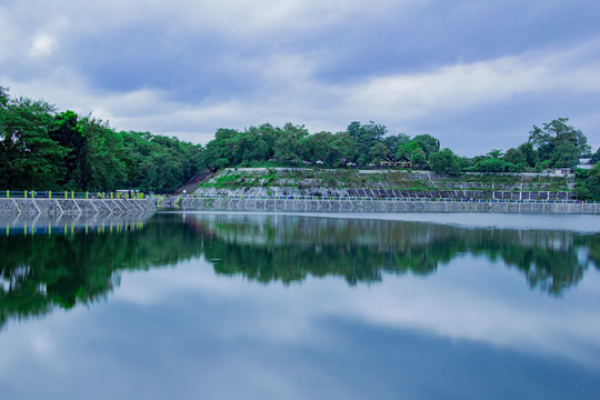 tambak boyo with beautiful panorama and reflected view from the lake in yogyakarta, indonesia
