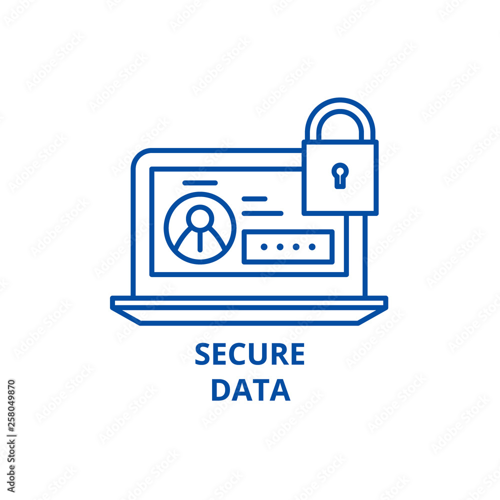 Poster secure data line concept icon. secure data flat vector website sign, outline symbol, illustration.