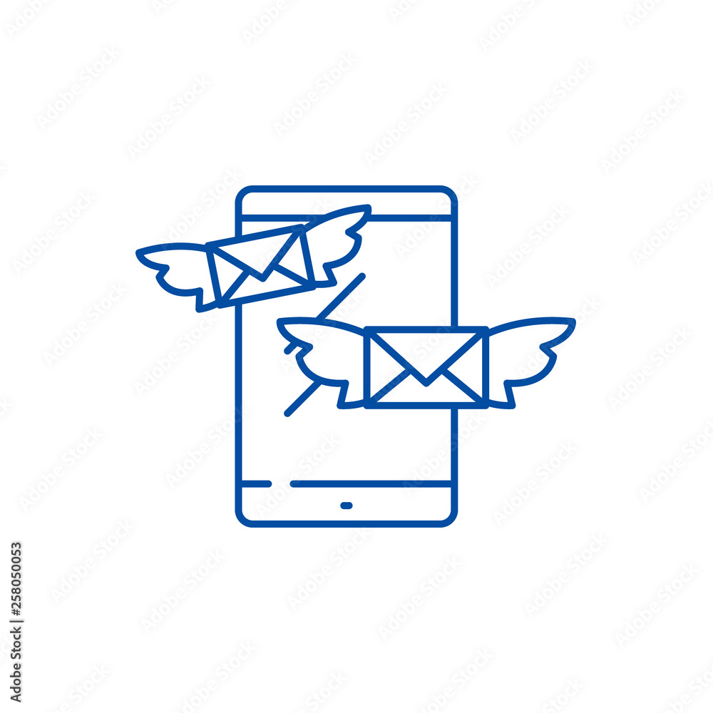 Poster sending messages line concept icon. sending messages flat vector website sign, outline symbol, illus