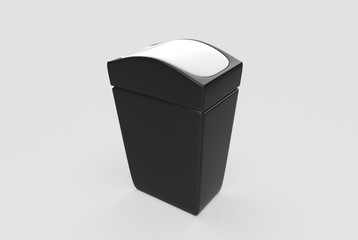 empty plastic trashcan isolated on grey background. 3d illustration 