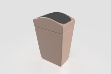 empty plastic trashcan isolated on grey background. 3d illustration 