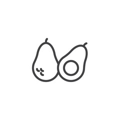 Whole avocado fruit and halves line icon. linear style sign for mobile concept and web design. Avocado outline vector icon. Healthy food symbol, logo illustration. Pixel perfect vector graphics