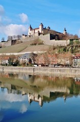 Würzburg, Main, Festung Marienberg, Spiegelbild