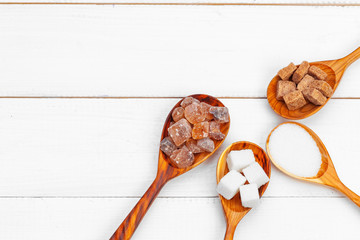 Various kinds of sugar in spoon