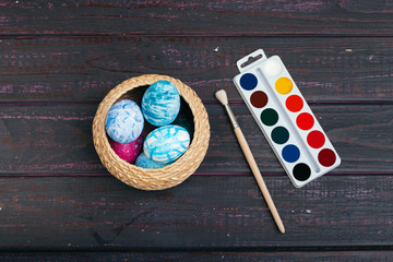 process of painting Easter eggs. Preparing for Easter.