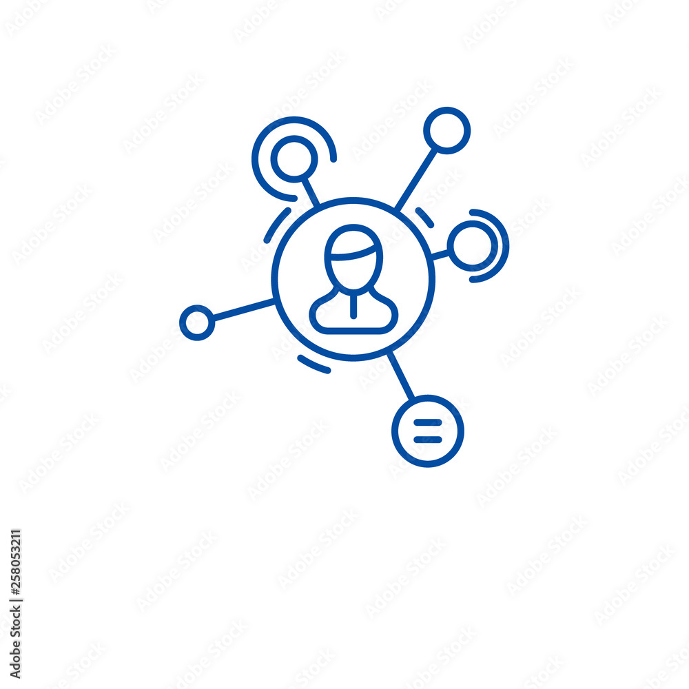 Poster social networking line concept icon. social networking flat vector website sign, outline symbol, ill