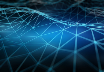 Abstract digital network connection on dark background 3D rendering