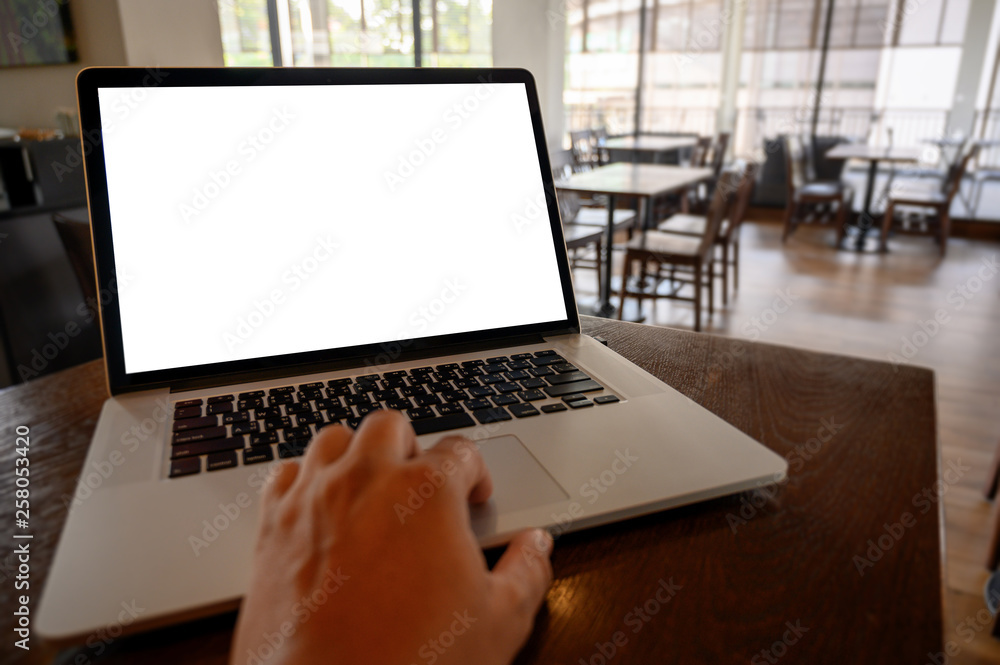 Poster mockup image of business laptop with blank screen on table blank copy space screen for your advertis