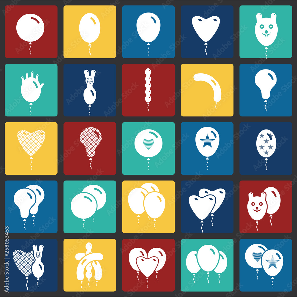 Poster ballon icons set on color squares background for graphic and web design. simple vector sign. interne