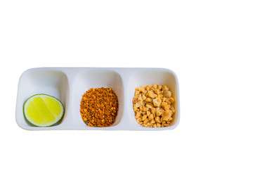 Thai food ingredients .Thai food seasoning in a cup isolated on white background.