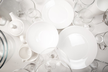 Set of white dishes , top view