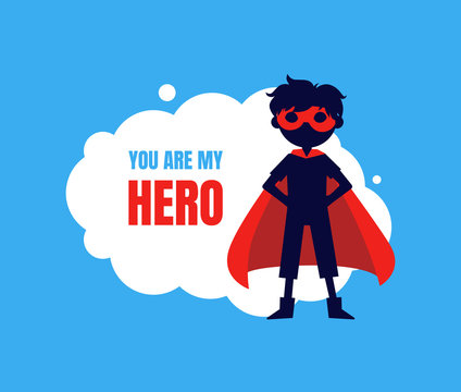You My Hero Banner, Cute Boy in Superhero Costume and Mask Vector Illustration