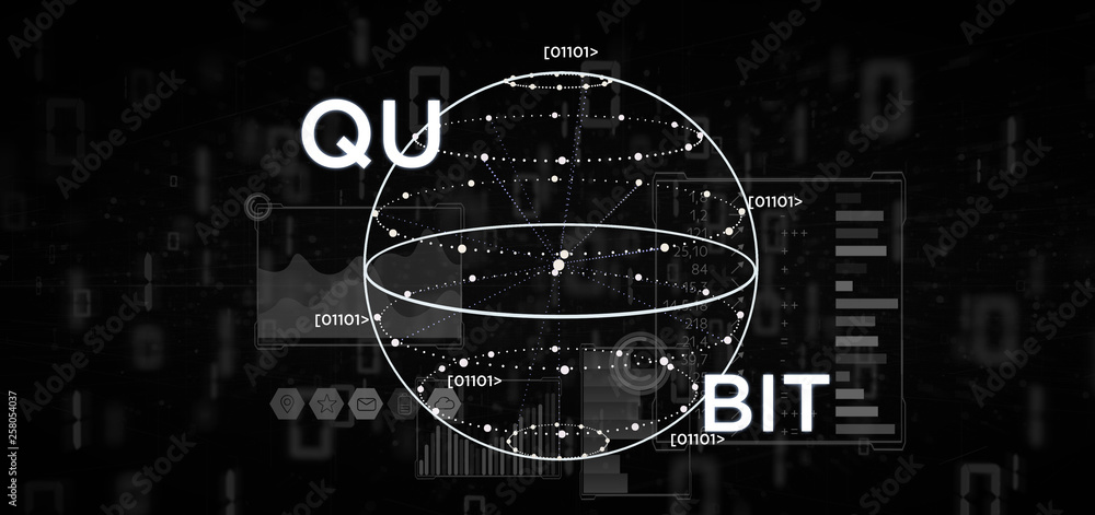 Poster quantum computing concept with qubit icon 3d rendering
