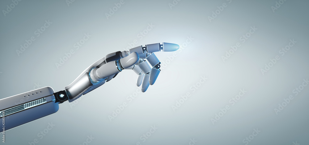 Poster cyborg robot hand on an uniform background 3d rendering