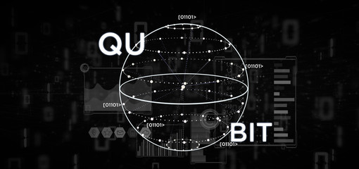 Quantum computing concept with qubit icon 3d rendering