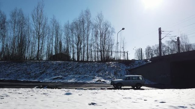 Footage car passingh by in Seinajoki, Finland. Sunny spring weather.