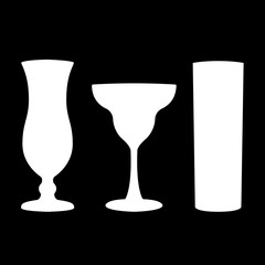 Glasses for cocktails. Three shapes, white silhouettes