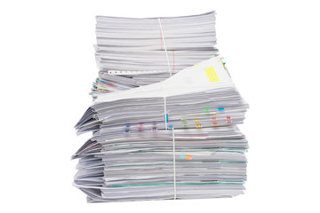 Stack of business papers isolated on white background