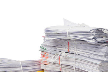 Stack of business papers isolated on white background