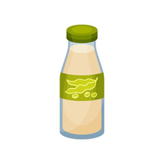 Soy milk in bottle on white background.