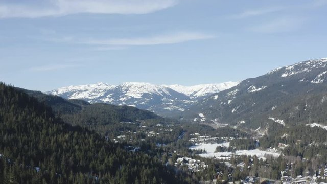 Whistler Canada BC Aerial View Above Forest Creekside Town Winter Mountains Landscape View