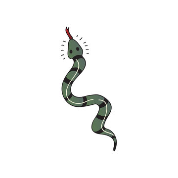 Snake tattoo on white background. Vector flat illustration.