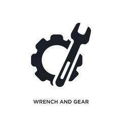 wrench and gear isolated icon. simple element illustration from construction concept icons. wrench and gear editable logo sign symbol design on white background. can be use for web and mobile