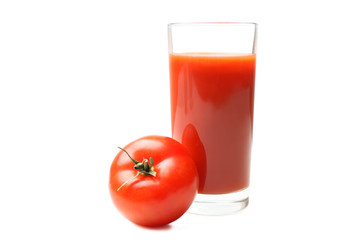 glass of fresh tomato juice and natural organic tomato