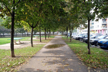 Fototapeta na wymiar Park in Malesnica residential area, Zagreb, Croatia