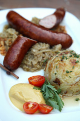 Meal sausage mustard sauerkraut