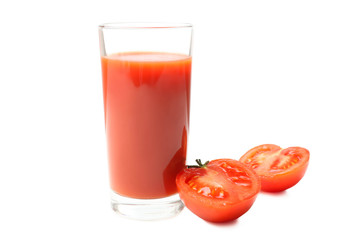  glass of fresh tomato juice and natural organic tomato