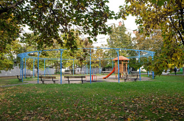 Fototapeta na wymiar Kids playground in Malesnica residential area, Zagreb, Croatia