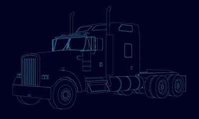 Contour of the truck without a trailer. Isometric view. Vector illustration