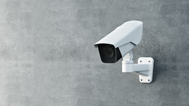 Security camera on wall 3D render.