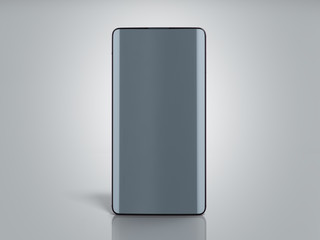 Modern full screen smart phone empty screan 3d render on grey gradient