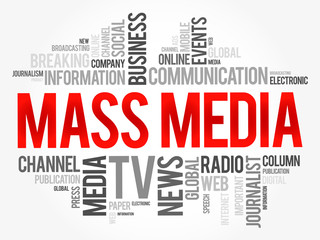 Mass media word cloud collage, business concept background