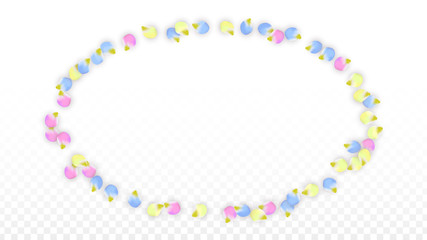 Vector Realistic Colorful Petals Falling on Transparent Background.  Spring Romantic Flowers Illustration. Flying Petals. Sakura Spa Design. Blossom Confetti. Design Elements for Wedding Decoration.