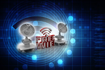 Satellite Dish and spaceship, 3d rendering